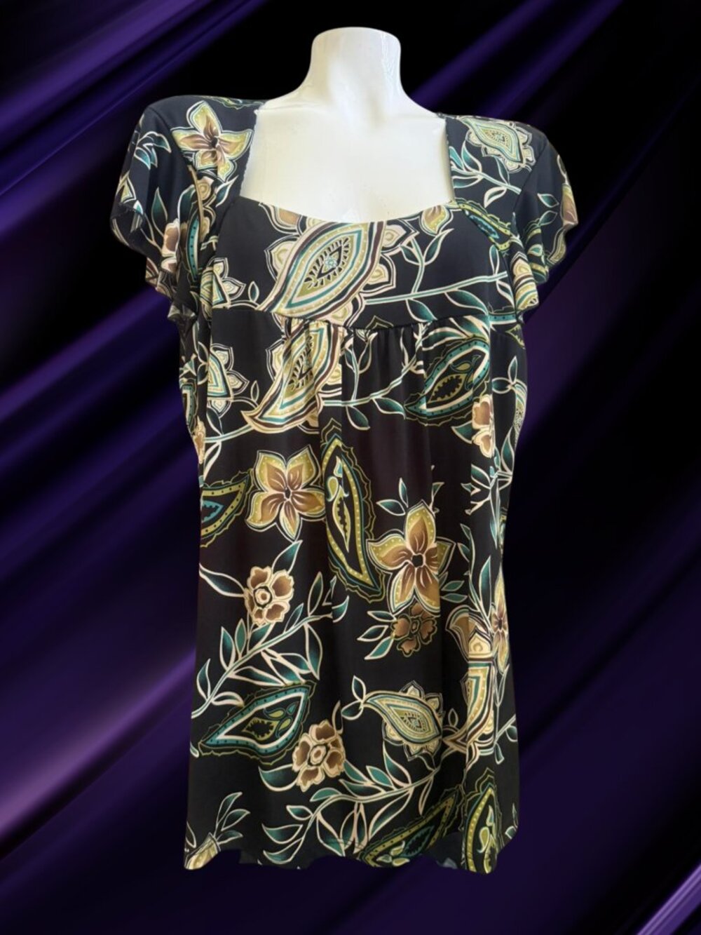 ING Woman Plus Size 1X Floral Paisley Tunic Top | Made in USA | Elegant Everyday